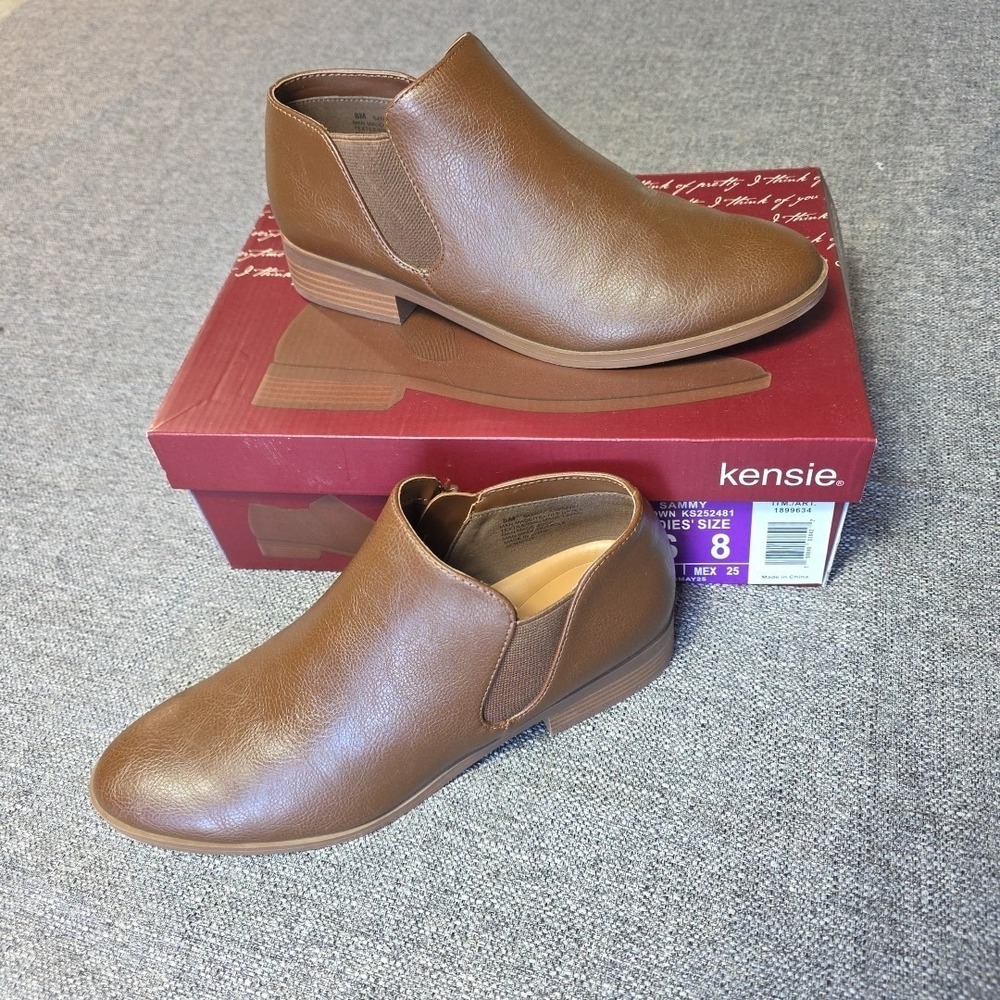 Kensie Sammy Women's Ankle Boots Easy on Stretch Comfort Brown, Size 8 NEW